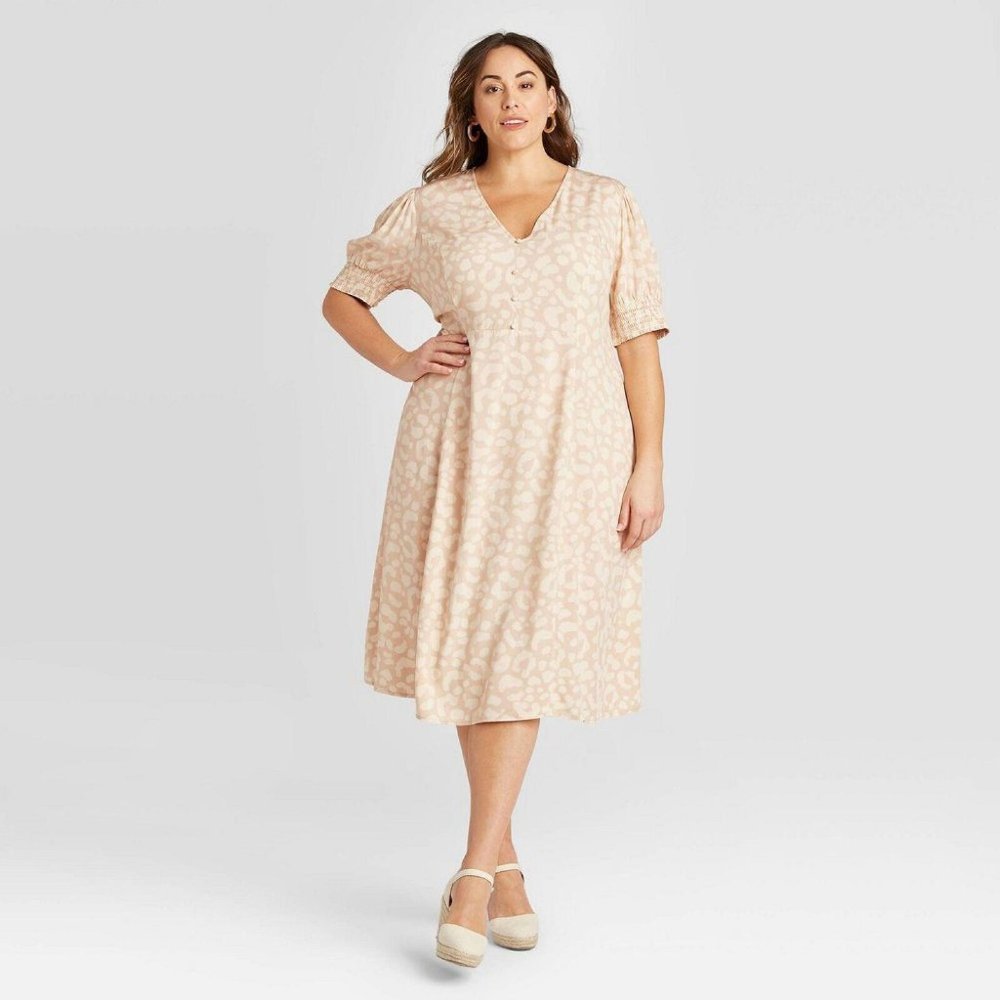 Ava & Viv Beige Blush Printed Midi Dress